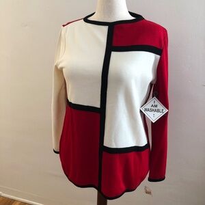 Acrylic Red n Cream Black Outline Sweater